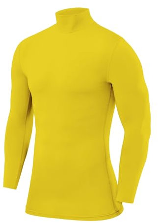 PowerLayer Kompressionsshirt Herren - Compression Shirt Funktionssshirt Langarm - Laufshirt Herren - Mock Neck Sportshirt - Longsleeve Oberteil Unterziehshirt - Gelb, XL
