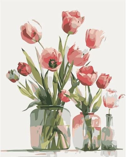 KEEMOSO Peinture par Numero,Acryliques Peinture par Numéros pour Adultes Débutants Enfants,DIY Paint by Numbers Kit sans Cadre 30X40CM-Tulipes