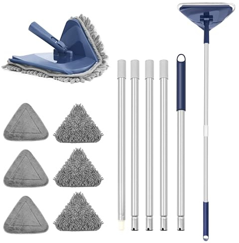 TRENNCHI Wall Mop with Long Handle 208 cm, 3-in-1 Wall Cleaner Tool | Ceiling Mop with 3 Microfiber & 3 Chenille Pads for Painted Walls Window Skirting Board Floor Cleaning (Blue)