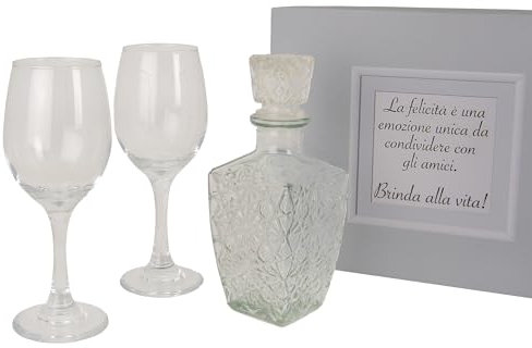 Doni Bomboniere Juego de 1 unidad compuesto por dos copas de aniversario de vino más botella decorada con tapón ideas regalo originales baratas