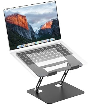 PureMounts Laptop Ständer Höhenverstellbarer, Faltbarer & Ergonomischer Notebookhalter für Home Office, Stufenlos Verstellbar, Laptopständer mit Belüftung, Anti-Rutsch-Pads, Schwarz