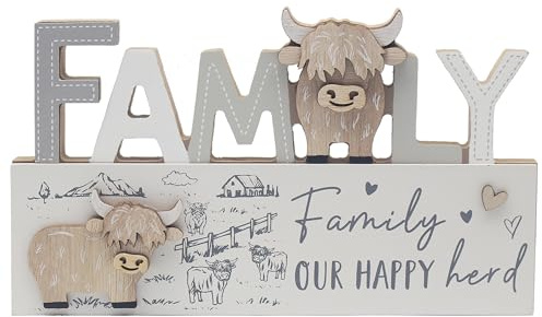 Lesser & Pavey Love & Affection Highland Cow Family Standing Wooden Plaque | Standing wooden plaque, Highland Cow, family theme