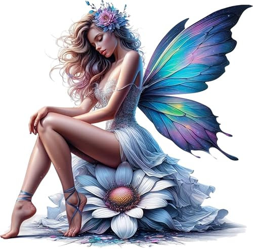 x4 Fairy Flower Vinyl Stickers Cover Marks Non Transparent Waterproof Floral Art Decals 1@ 20cm Tall Ideal for Toilets or car. 3@ 7cm Tall Ideal for Phone case, Cups & Wine Glass (Fairy Violet)