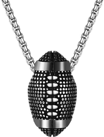 Aroncent Fußball Rugbyball Anhänger Halskette: Herren Damen Rock Punk Edelstahl Sport Amerikanisch Football Rugby Ball Volleyball Kette Hals Schmuck