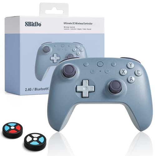 LONGYI 8Bitdo Ultimate 2C Mando Inalámbrico para Windows PC y Android, Joystick de efecto Hall (sin deriva), con 1000Hz Polling Rate, Parachoques L4/R4 Removible y Vibración Rumble - Azul oscuro
