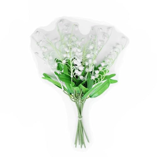Werwing Ramo de lirios artificiales de los valles, flores falsas realistas de 38 cm para bodas, decoración del hogar, despedida de soltera, blanco y verde (10 tallos)