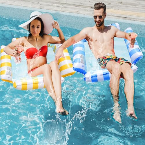 4 In 1 Aufblasbare Wasserhängematte Erwachsene und Kinder Luftmatratze Pool Zubehör Schwimmbadspielzeug, 2 Stück Luftmatratze Wasser Hängematte, Wasserparks Schwimmbad Strand