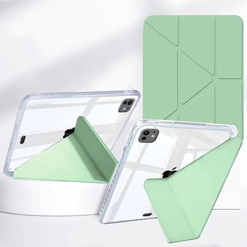 Rosbtib Custodia per iPad Air 13 (M3/M2 Modello 2025/2024) & iPad Pro 12.9 (2018/2020/2021/2022), Coperchio del supporto pieghevole a più viste, pannello posteriore trasparente con portapenne, Verde