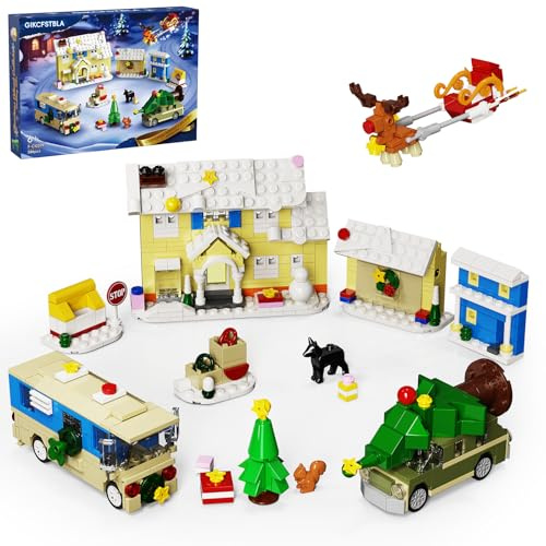 Millionspring Advent Calendar 2025,Christmas Village Building Kit with Christmas Tree,Reindeer, Squirrel and Dog gift for Kids,friends Adults and Families 586PCS