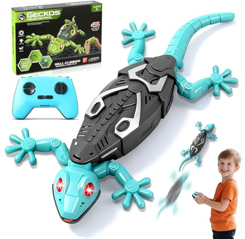 MONKROY Wandkletternder Gecko Ferngesteuerter Spielzeug für Kinder – Wiederaufladbarer RC Klettergecko mit LED Augen 360° Drehbar Stoßfestes Geschenk für Jungen Mädchen ab 3 4 5 6 7 8 Jahren