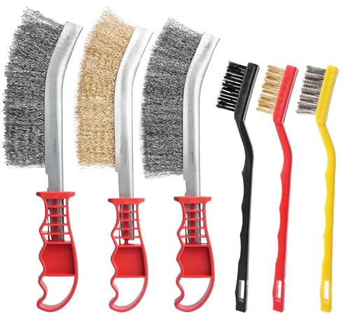 6 Pcs Wire Brushes for Cleaning, Hand Wire Brush Set Heavy Duty: 2 Large Stainless Steel Brushess & 1 Brass Brush & 3 Stainless Steel/Brass/Nylon Brushes for Rust Removal Paint and Welding Slag