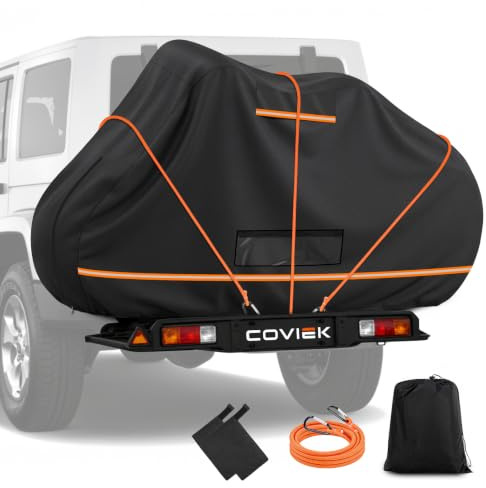 Coviek Telo Copribici per Camper 1 Bici in 420D Impermeabile Fodera Cotone | Telo Copri Bicicletta da Esterno, Copribicicletta Esterno e Antivento per Trasporto con 2 Corde Elastiche e 2 Coprimanubrio