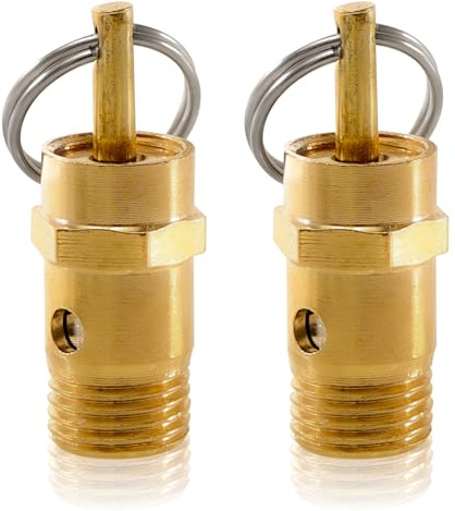 2 valvole di sicurezza per aria compressa in ottone da 1/4 BSP, 125 PSI e 8,5 bar | Valvola di sovrapressione con filettatura esterna da 1/4, per compressore d'aria e pneumatico industriale