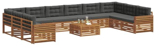 vidaXL Sofagarnituren 11 pcs Natur und Anthrazit Massivholz Akazie, Garten-Sofa, Robustes Outdoor-Sofa für die Terrasse, lässige Lounge, bequemes Wohngefühl
