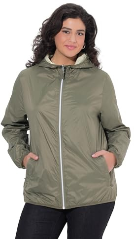 Ulla Popken Damen große Größen Übergrößen Plus Size HYPRAR Wendejacke, wasserabweisend, Kapuze lodengrün 58+ 846569190-58+