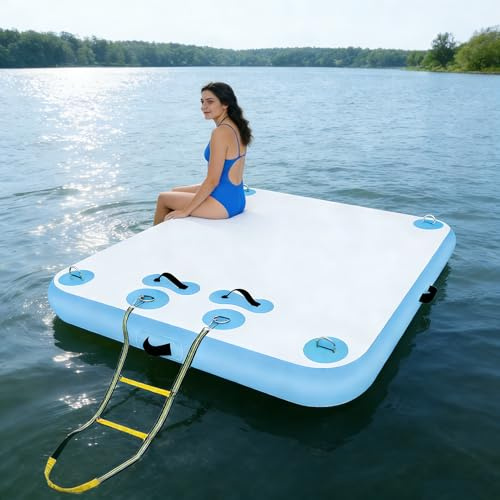 Radeau d'île flottant robuste, tapis gonflable en PVC de 15,2 cm d'épaisseur avec pompe et sac, supporte 206,4 à 593,8 kg pour bateaux, jet ski, natation
