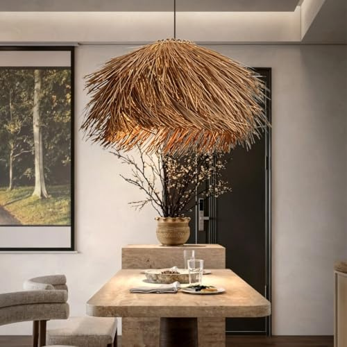 JOJOM Lustres Suspensions Rétro en Rotin E27 Lampe à Suspendre Boho en Fait Main CréAtivité Luminaire Réglable en hauteur Vintage pour Salon Chambre Salle à Manger Cuisine Café(A40)