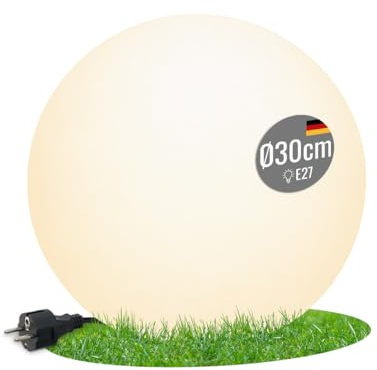 8 seasons LED Kugelleuchte 30 cm Shining Globe weiß – Kugellampe für außen | wetterfest IP65, LED austauschbar, E27-Fassung, warmweißes Licht, mit Strom, Leuchtkugel für Garten, Terrasse, Balkon