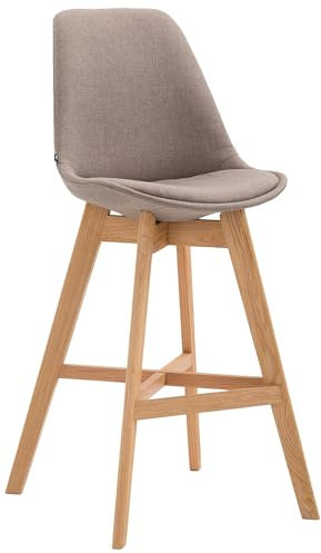 CLP Tabouret de Bar Cannes Tissu Rembourré I Chaise Haute de Bar Dossier Ergonomique Pied en Bois Repose-Pied I Tabouret de Bar Scandinave I Cou, Couleur:Taupe, Couleur du Cadre:Natura