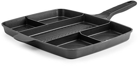 H&H 5in1 Bistecchiera Multifunzione Antiaderente, Alluminio, Nero