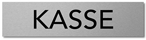 Interluxe Türschild Kasse 200x50x3mm, Schild aus Aluminium, Hinweisschild für Kunden selbstklebend und wiederablösbar
