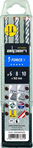 Alpen SDS-plus Hammerbohrerset FORCE X Box mit Kunststoffbox (3-tlg, 4 Schneiden, Ø 6.0-10.0mm) 0081506810100