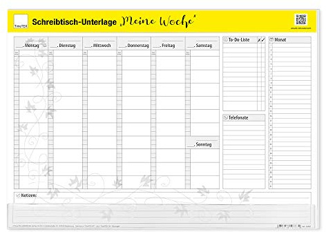 TimeTEX Schreibtisch-Unterlage - Meine Woche - Wochenplaner mit freiem Kalendarium - 25 Blatt - mit transparentem Kantenschutz - 10767