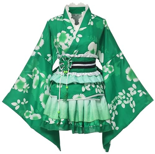 GRACEART Japanese Kimono Anime Cosplay Costume Halloween Fancy Dress Cherry Blossoms Pattern Robe with Frill Skirt for Women