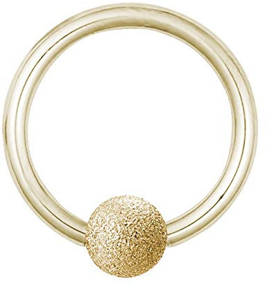 Treuheld | KLEMMKUGEL-RING in GOLD - Diamant-Optik MATT - 12 Größen - BCR Piercing (Ball Closure Ring) - Klemm-Ring mit matter (sand-gestahlter) Kugel - Edel-Stahl [01.] - 1.2 x 6 mm (Kugel: 3mm)