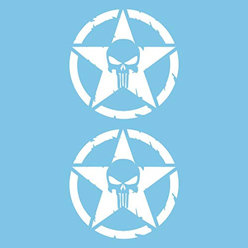 Autodomy Schädel Stern Skull Off Road Sport Trail 4x4 Adventure Aufkleber 2 Stück | Skull Aufkleber Klein für Auto oder Motorrad (Weiß, 25 cm)