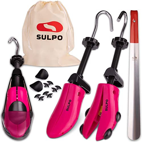 SULPO Tendiscarpe in plastica robusta – Estensore per scarpe – mantiene la scarpa in forma – Include custodia e calzascarpe – 4 misure (45 – 47)