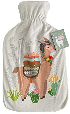 RHP Wärmflasche Lama mit weichem Polyesterbezug 2 Ltr | Bettflasche | Wärmekisse Flasche Weich Warm (Hellgrau)