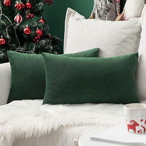 MIULEE 2er Set Samt Weihnachten Kissenbezug Kissenhülle Zierkissenbezug Dekorative Dekokissen Couchkissen Sofakissen Kopfkissenbezug Wurfkissenbezug Deko Bezug Schlafzimmer Büro 40x60 cm Dunkelgrün