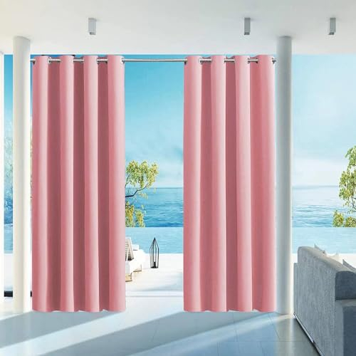 HUAXIQUE Outdoor Vorhang Wasserdicht Wetterfest Blickdicht 107X213cm Rosa Verdunklungs Vorhänge mit Ösen Sichtschutz Sonnenschutz Outdoor Gardine für Balkon Terrasse Pergola Gartenlaube Veranda
