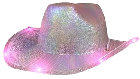 Cowboyhut mit blinkender LED-Krempe, lustig, leuchtender Hut für Hochzeit, Abschlussball, Geburtstag, Party, Halloween, Weihnachten, Cosplay (Rosa)