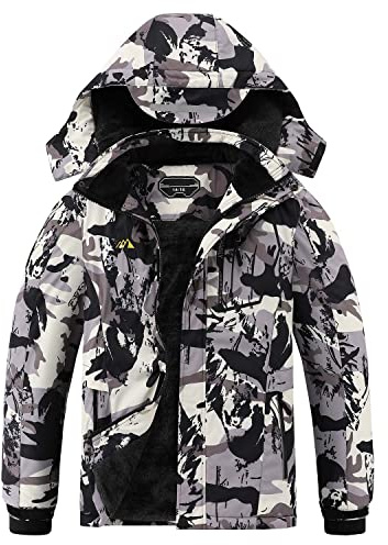 OHSNMAKSL Wasserdichte Skijacke für Jungen, warm, Winter, Schneemantel, Kinder, Fleece, Snowboardjacken, dicke Kapuze, winddichte Mäntel
