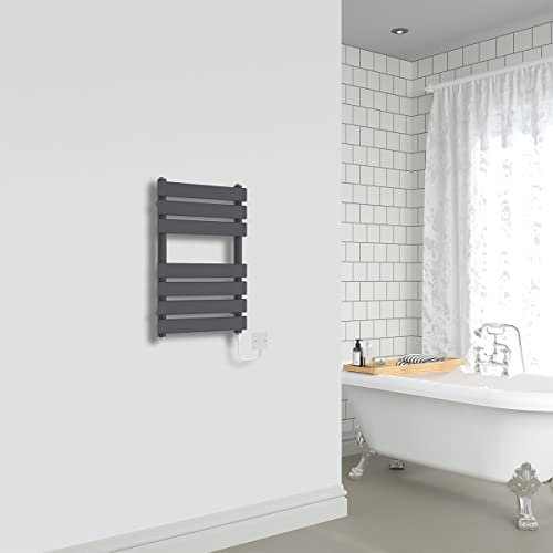 Warmehaus Bathroom Flat Panel Sand Grey Electric 300W Heated Warming Towel Rail Radiator Rad 650x400mm