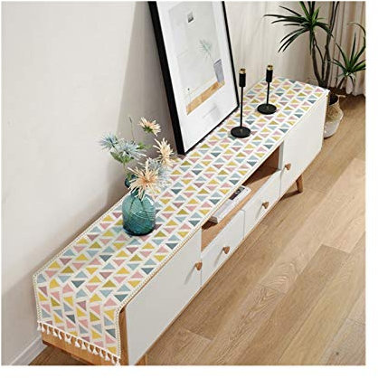 EHOMERY Tischband Kariert, Rosa Tischläufer Boho Dreieck Tischläufer Polyester 35x250CM