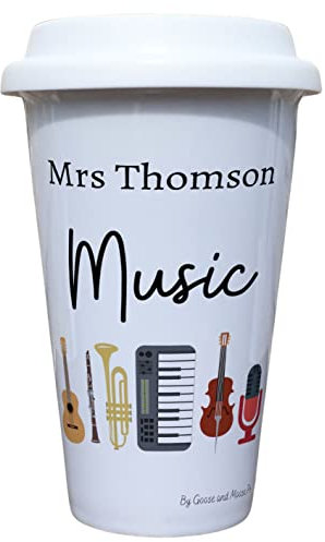 Music Teacher Travel Mug Personalised - Gift for Musician Lover - Personalised Choir Student Thermal Ceramic Insulated Travel Mug