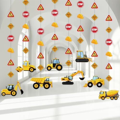 Faccito 8 Pack Baustelle Party Girlande Verkehrszone Geburtstag Papier Banner Konstruktion Party Decke Deko Hängende Ausschnitte für Kinder Junge Kipper Bauarbeiter Kindergeburtstag