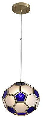Farbiger Fußball-Kronleuchter Aus Vollkupfer.,Vollkupfer-kinder's Zimmer Kronleuchter,Schlafzimmerlampe Für Jungen Und Mädchen,Nachttischlampe,Modell Zimmerleuchte,Kinder's Shop-la-Blau und weiß 30cm