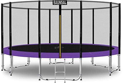 Baunsal® Trampolin Outdoor Ø 427 cm (EXD) lila als Komplettset mit Federabdeckung, Sprungmatte, Netz und Leiter - Gartentrampolin Spielzeug für Kinder