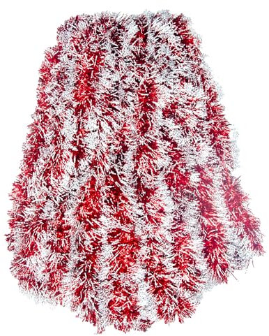 CFOFT 32.8 Feet Christmas Tinsel, Red Tinsel, Tinsel for Christmas Tree, Chunky Christmas Tinsel Garland for Christmas Party Supplies Indoor Outdoor Decorations (Red and White)
