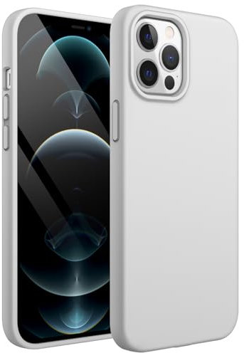 JETech Coque Silicone pour iPhone 12 Pro Max 6,7 Pouces, Protection Complète du Corps au Toucher Soyeux, Étui Housse Anti-Chocs Doublure Douce en Tissu Microfibre (Argent)