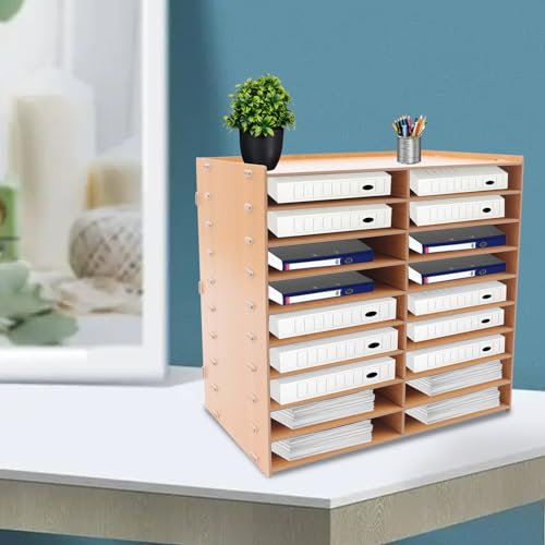 18-FäCher Holz Papier Tray Datei Organizer Rack Ordner Teiler Schreibtisch Enablage Dokumenten Regal Vertikalem Akten Schrank Kommerzieller Ladenbauordner FüR Office Home School Goldene Eiche
