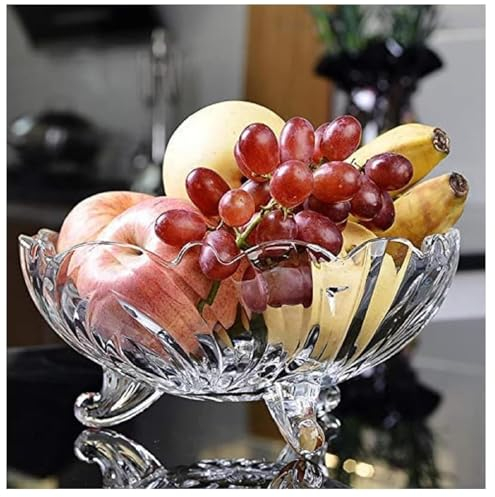 SIDSONS Large Amber Gold Glass Fruit Bowl- Creative Footed Modern Deep Dish Pudding Trifle Dessert Serving Bowl Dish- Fruit Salad Decorative Bowl 23cm 11cm Height (Clear Glass)