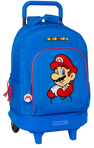 Super Mario Play - Großer Rucksack mit Rollen, kompakt, abnehmbar, ideal für Kinder unterschiedlichen Alters, bequem und vielseitig, Qualität und Widerstandsfähigkeit, 33 x 22 x 45 cm, Blau/Rot,