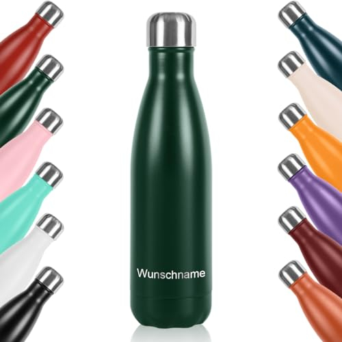 polar-effekt Sport Trinkflasche aus Edelstahl mit personalisierte Gravur - Geschenke für Frauen und Männer - isolierte Thermosflasche - ideal für Tee, Kaffee und Wasser - Farbe dunkelgrün