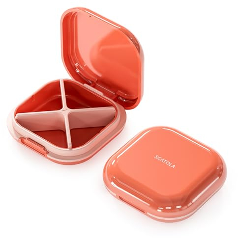 ONTERATE Täglicher Pillen Organizer mit 4 Fächern, Tragbares Reise Pillenetui, Mini Pillenbehälter für die Handtasche, Kompakter Reise Medizin Organizer für Vitamine, Nahrungsergänzungsmittel (Rosa)