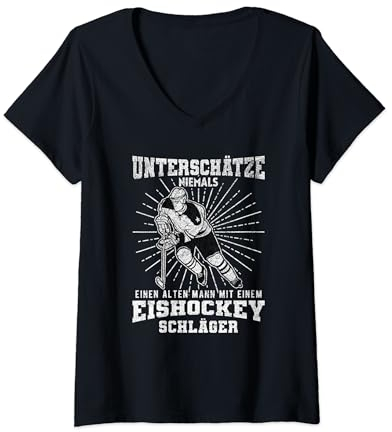 Damen Unterschätze Niemals Einen Alten Mann mit Eishockey Schläger T-Shirt mit V-Ausschnitt